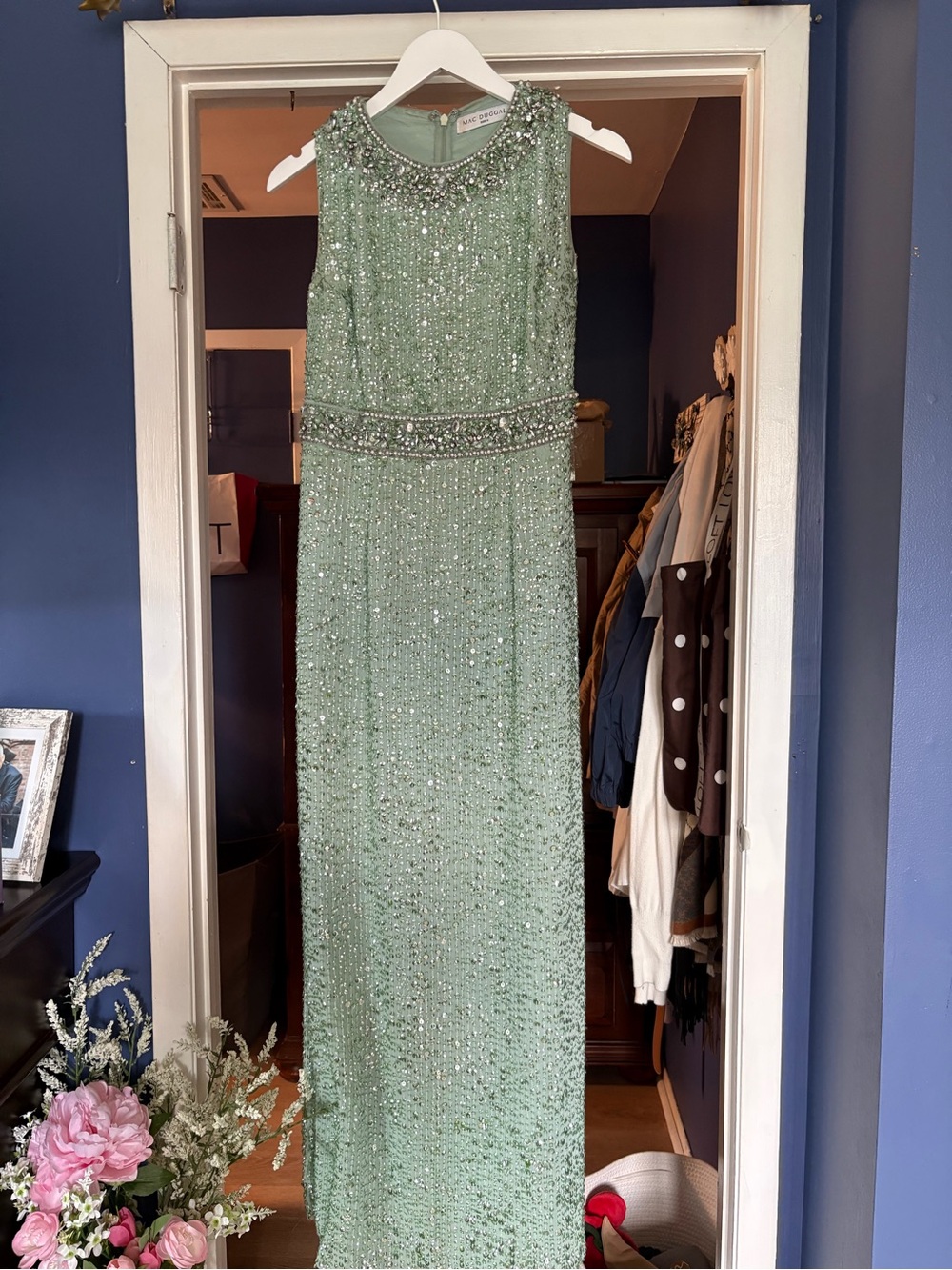 Mac Duggal Mint Green Beaded Maxi Gown